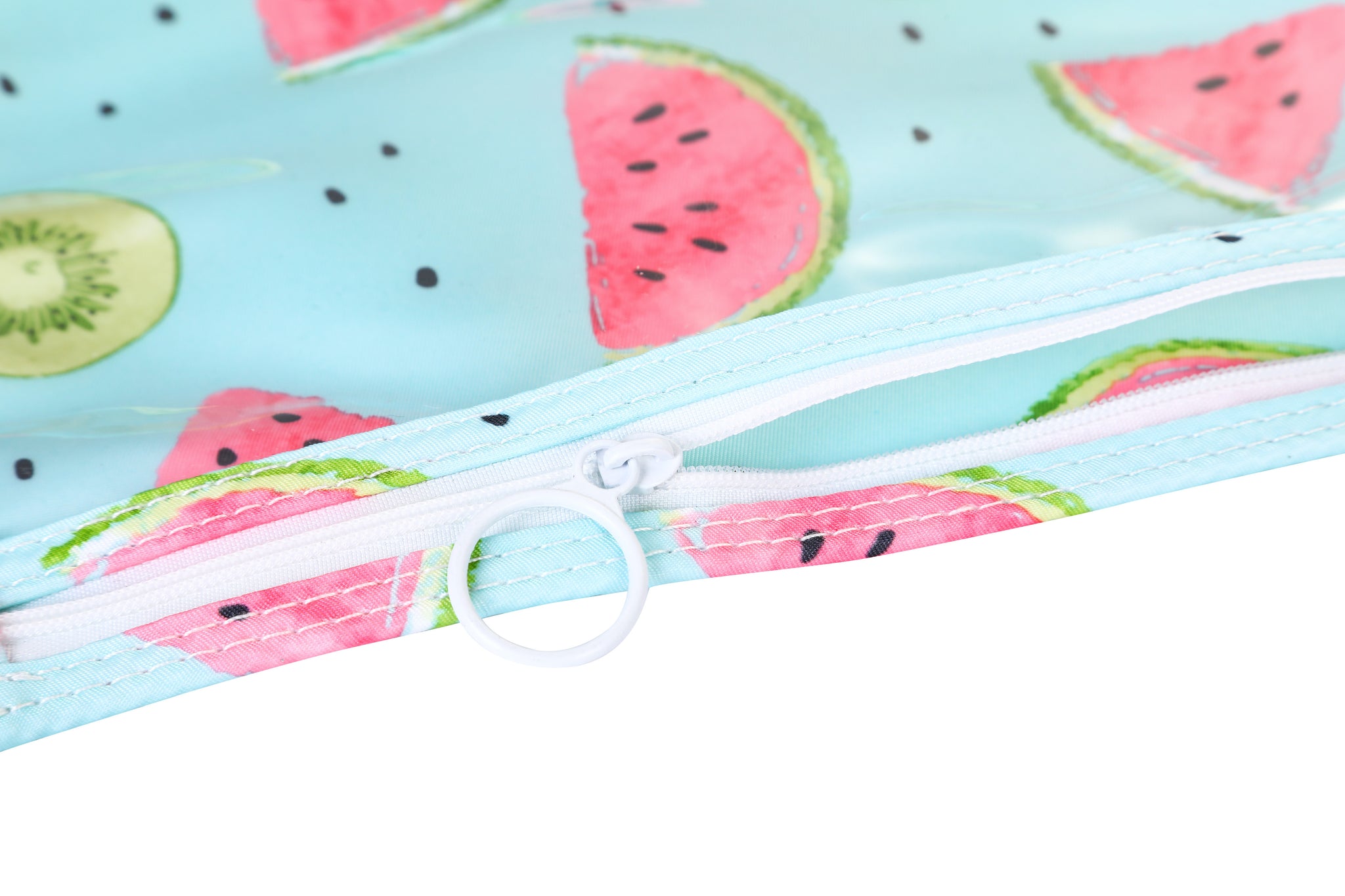 Smooth zipper pouch with attached keyring