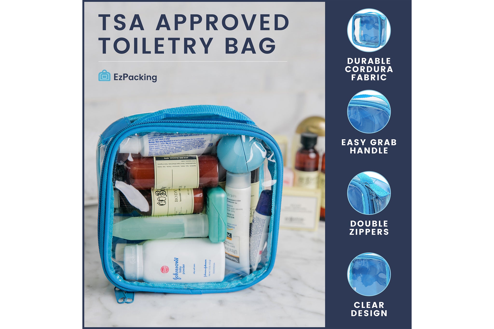 TSA Approved Clear Toiletry Bag - Quart Size 3-1-1 Liquids Toiletries  Cosmetics Pouch - Airline Airport Compliant Reusable Organizer – EzPacking