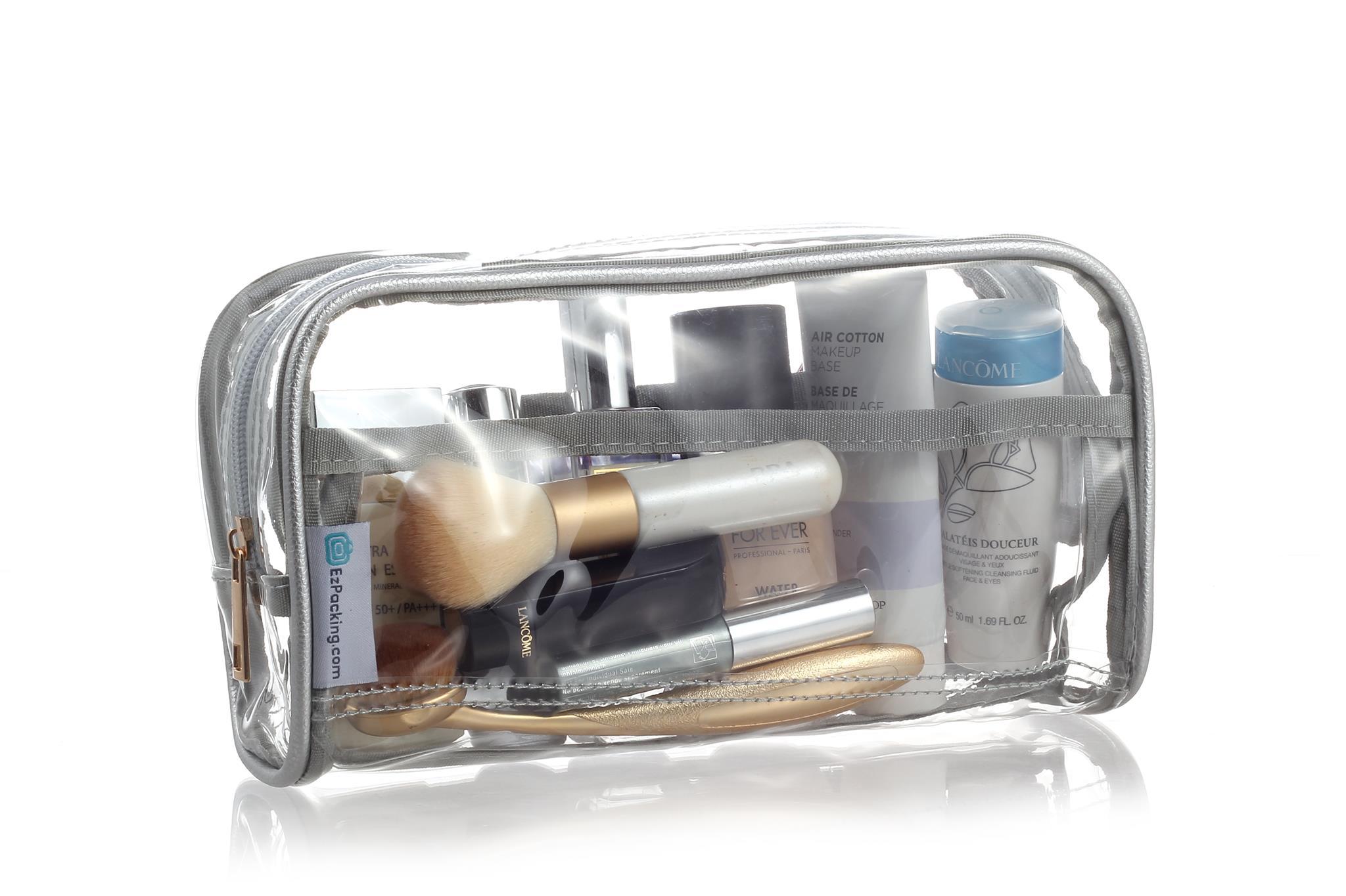 Travel makeup organizer bag with see through design