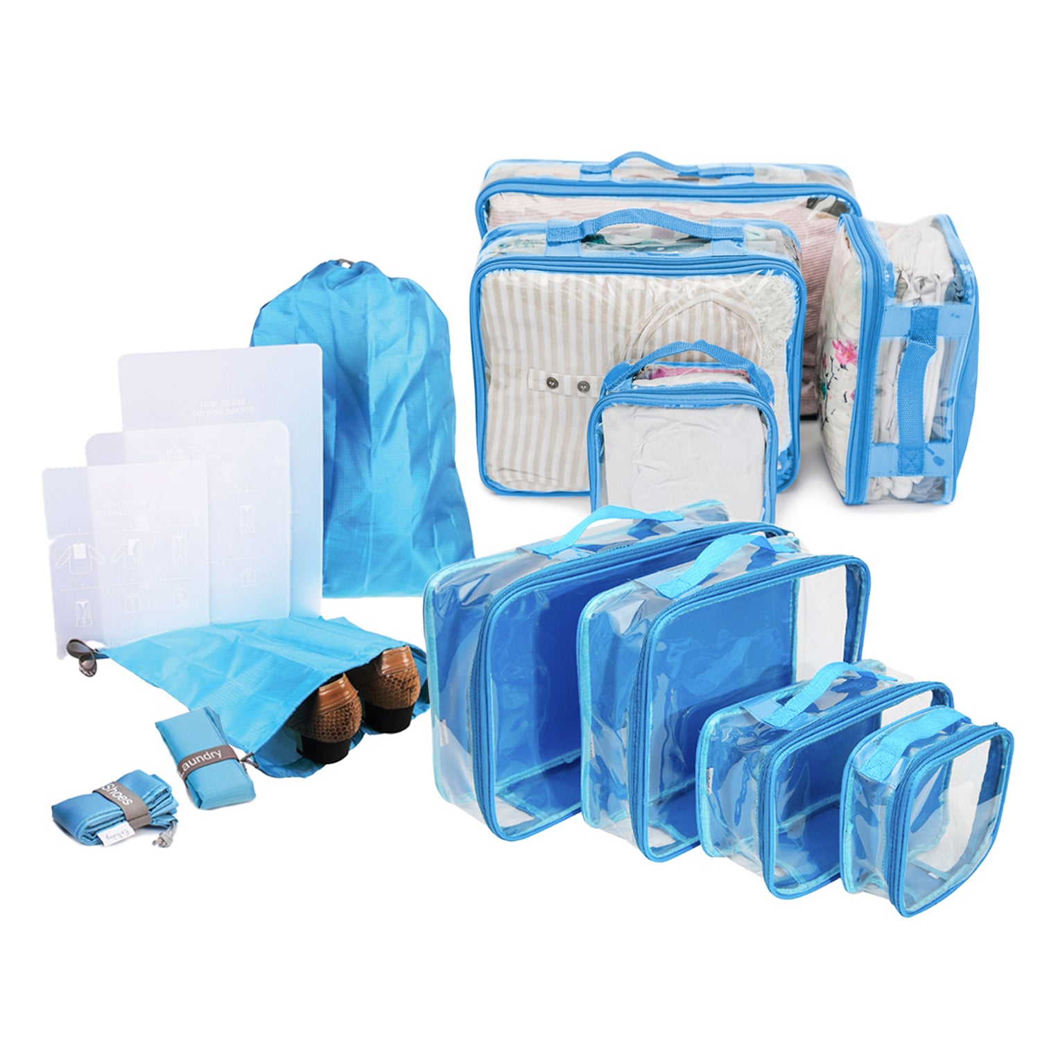 Clear Packing Cubes and Travel Accessories (14PC Set) - Transparent,  See-Through Organizers for Luggage - Suitcase PVC Divider Bags – EzPacking